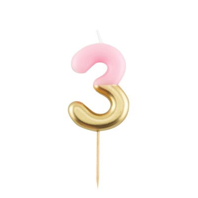 VELA ROSA Y ORO 10,5 CM N.3