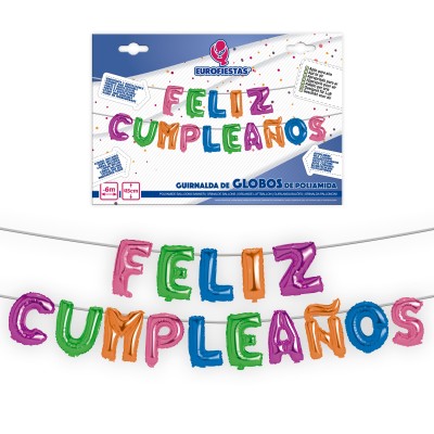 GLOBOS FOIL FELIZ CUMPLE MULTICOLOR + CUERDA