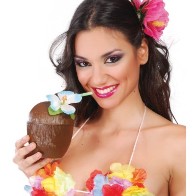 VASO COCO CON PAJITA Y FLOR