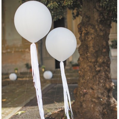 GLOBO 50 CM BLANCO CON CINTAS DECO