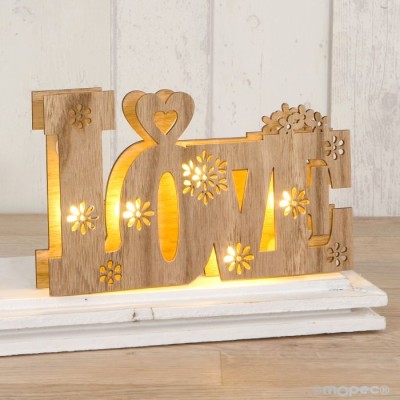 DECO. MADERA LOVE CON LUCES LED