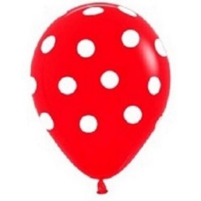 GLOBO LATEX ROJO/ TOPOS BLANCOS 12 UND