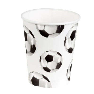 VASOS FUTBOL BLANCO Y BALONES  10 UND