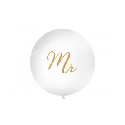 GLOBO BLANCO 3PIES ¨MR¨ LETRAS ORO