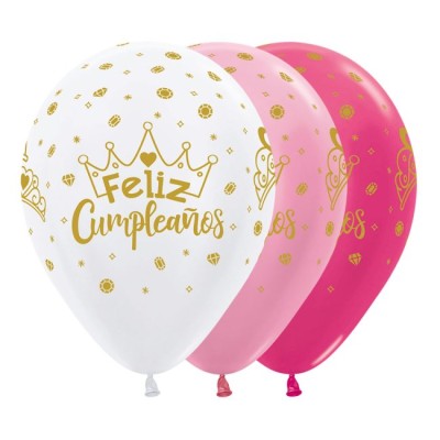 GLOBOS LATEX FELIZ CUMPLE CORONA 12 UND