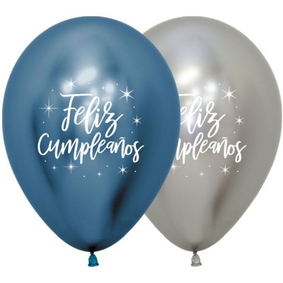 GLOBOS LATEX REFLEX PLATA Y AZUL 12 UND