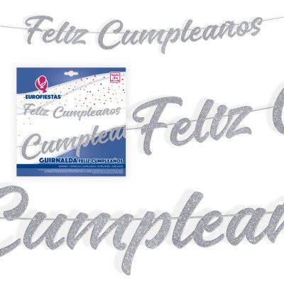 GUIRNALDA FELIZ CUMPLE PURPURINA PLATA