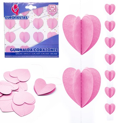 GUIRNALDA CORAZONES PAPEL ROSA