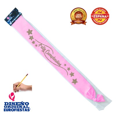 BANDA ROSA FELIZ CUMPLE PURP. ORO