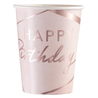 VASOS CARTON HAPPY BDAY ROSA 8 UND