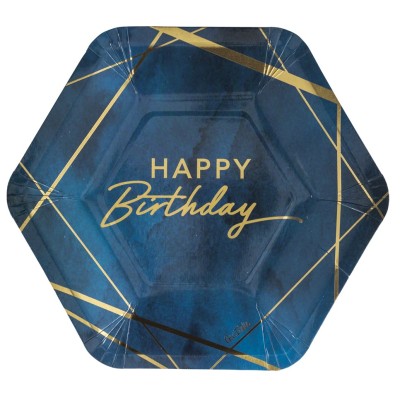 PLATO EXAGONAL HAPPY BIRTHDAY AZUL 8 UND