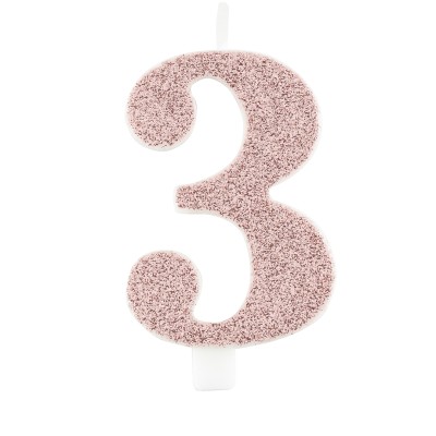 VELA 9.5CM GLITTER ROSA ORO  N. 3