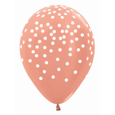 GLOBO ROSA/ORO TOPOS BLANCOS 12 UND