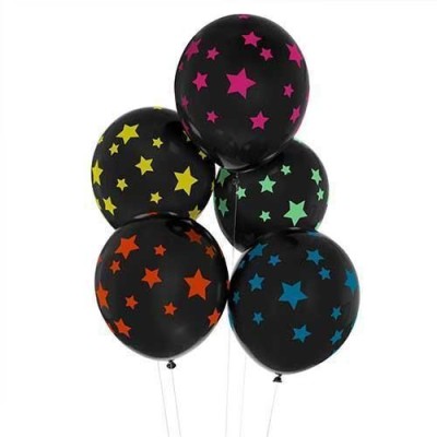 GLOBOS LATEX NEGROS CON ESTRELLAS 5 UND