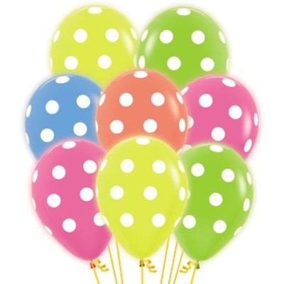 12 GLOBOS NEON PUNTOS BLANCOS R-12