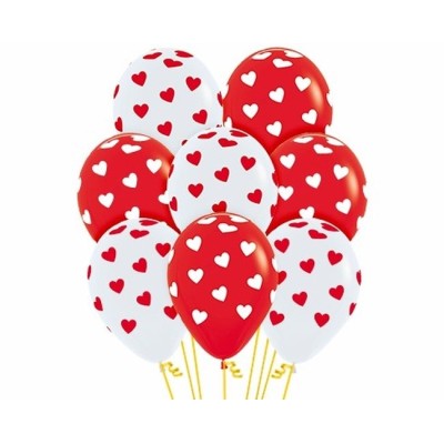 12 GLOBOS CORAZONES ROJO Y BLANCO R-12