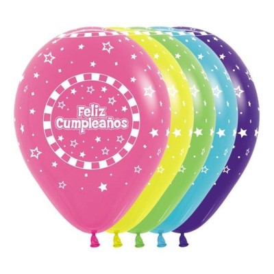 GLOBOS LATEX FELIZ CUMPLE MULTICOLOR RAYAS 12 UND