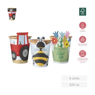 VASO CARTÓN FUNDA GRANJA 6UDS