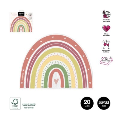 SERVILLETA 2C ARCOIRIS ROSA 33 CM 20 UND