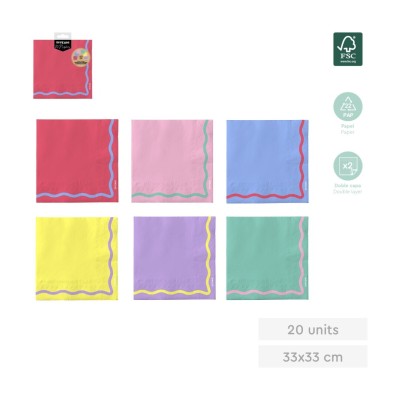 SERVILLETAS COLORES 2 CAPAS 33 CM 20 UND