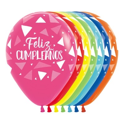 GLOBO LATEX FELIZ CUMPLE TRIANGULOS 12 UND