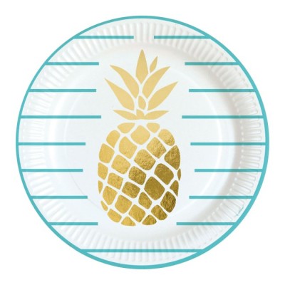 PLATO 23 CM PIÑA & TURQUESA 8 UND