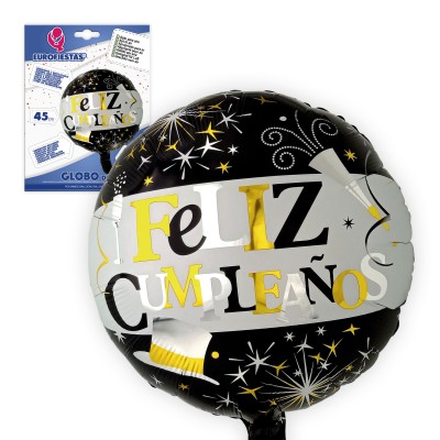 GLOBO FELIZ CUMPLE NEGRO - ORO EUROFIESTAS