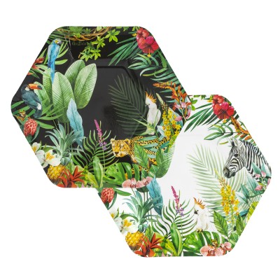 PLATO EXAGONAL JUNGLA TROPICAL 23 CM 8 UND