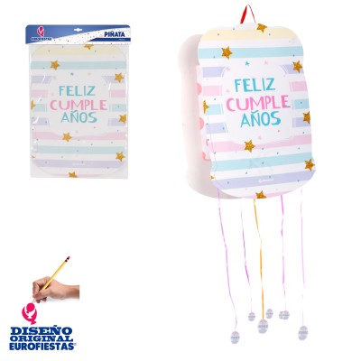 PIÑATA FELIZ CUMPLEAÑOS TONOS PASTEL