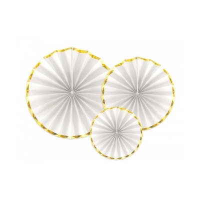 SET DECO ABANICOS BLANCOS Y ORO 3 UND