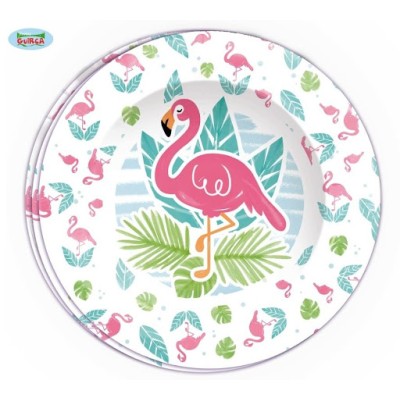 PLATOS CARTON 23 CM FLAMENCOS 8 UND