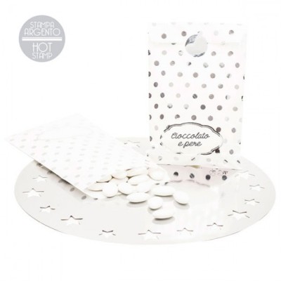 BOLSA BLANCA PAPEL TOPOS PLATA 8 UND