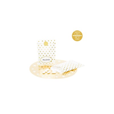 BOLSA BLANCA PAPEL TOPOS ORO 8 UND