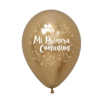 GLOBOS PIRMERA COMUNION ORO REFLEX 12 UND