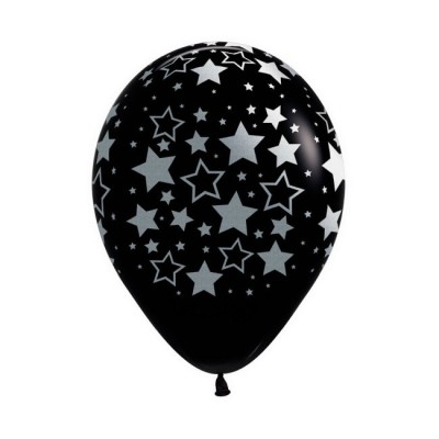 GLOBOS LATEX ESTRELLAS TINTA PLATA 12 UND