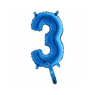 GLOBO 36 CM AZUL NUMERO 3