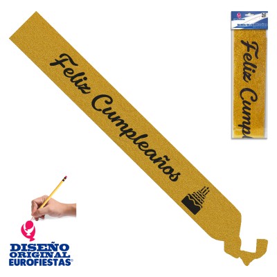 BANDA FELIZ  CUMPLE PURPURINA ORO