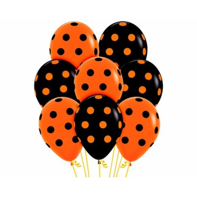 GLOBO LATEX TOPOS NEGROS Y NARANJAS 12 UND