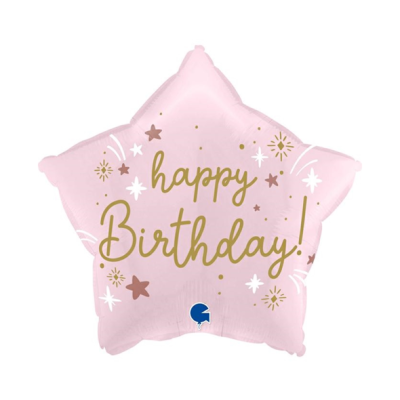 GLOBO ESTRELLA ROSA HAPPY BDAY 18'