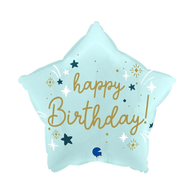 GLOBO ESTRELLA HAPPY BDAY AZUL 18'