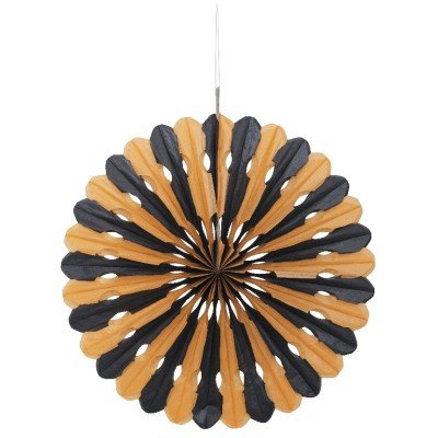 DECO. ABANICO NARANJA/ NEGRA 40 CM