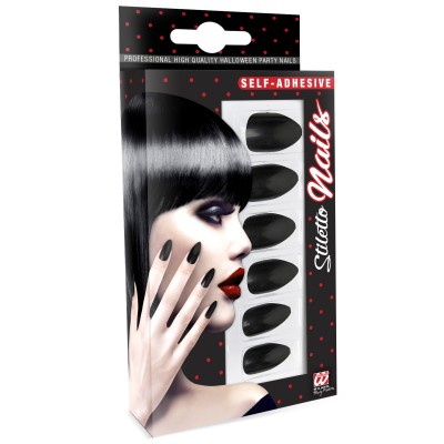 12 UÑAS NEGRAS CON ADHESIVO
