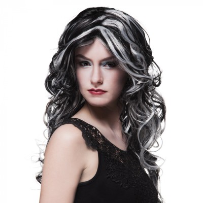 PELUCA NEGRA Y GRIS CON RIZOS