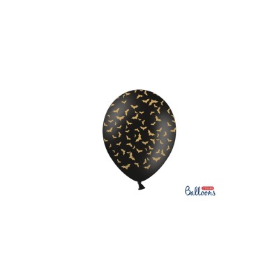 GLOBO LÁTEX NEGRO CON MURCIÉLAGOS 30 CM 6 UND