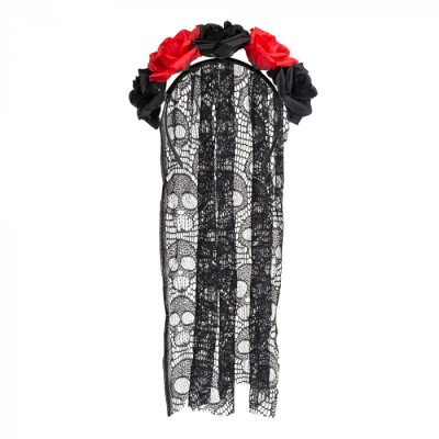 DIADEMA ROSAS ROJO/ NEGRO Y VELO