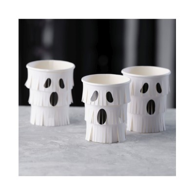 VASOS PAPEL FANTASMAS FLECOS 270ML 8 UND