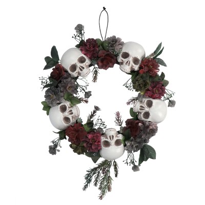 CORONA DE FLORES CON CALAVERAS 40 CM