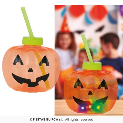 VASO CON PAJITA CALABAZA, LED, 17 CM