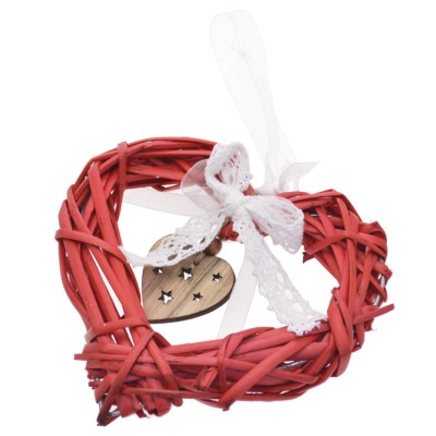 COLGANTE CORAZON MADERA ROJO 15 CM