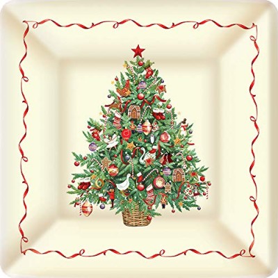 PLATO CUADRADO ARBOL DE NAVIDAD 25 CM 8 UND